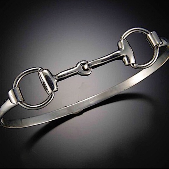 Sterling Silver Horse Bit Design Bangle Bracelet - Picture 8 of 14